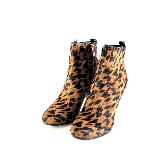 SAM EDELMAN Sianna Leopard Calf Hair Booties Sz 8.5 Heeled Ankle Boots - Picture 13 of 13